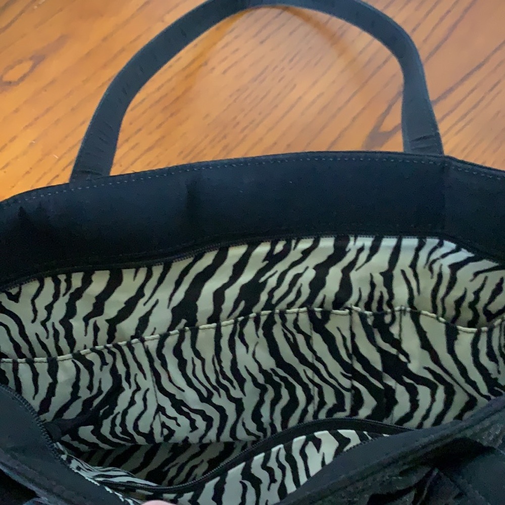 Vera Bradley Black Quilted Shoulder Tote | Zebra Interior | EUC | Retired - Picture 8 of 12
